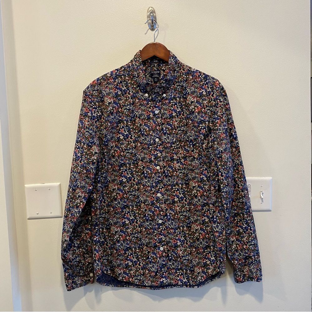 J. Crew Mens Flex Washed Button Shirt XL Slim Fit Floral Preppy dark floral